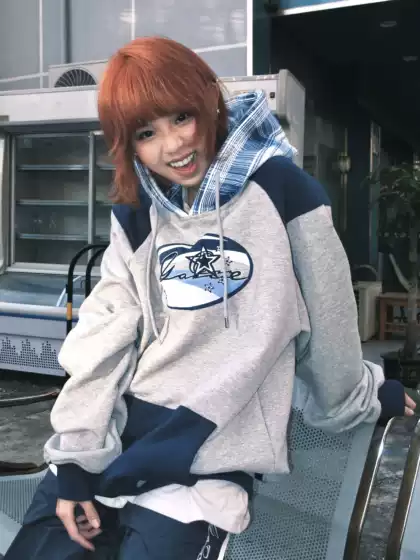 Game One 26FW Hooded Plaid Patchwork Sweatshirt Unisex Spring Couple Long Sleeve Grey Top Jacket Trendy