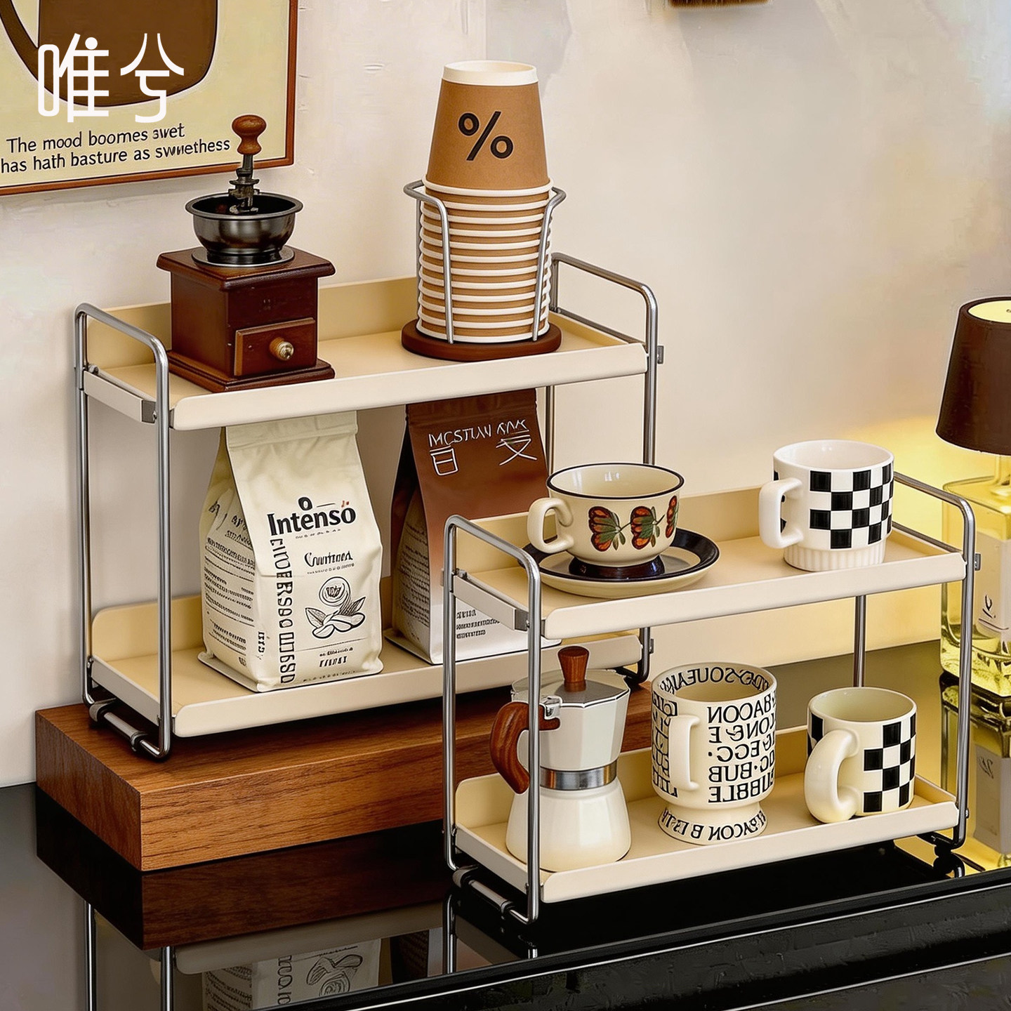 杯子收纳置物架桌面双层马克杯水杯架子纸杯取杯器咖啡工具放置架