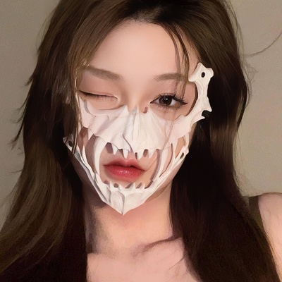 万圣节二次元半脸面罩猛虎夜叉天狗人狼鵺面具派对演出装扮道具
