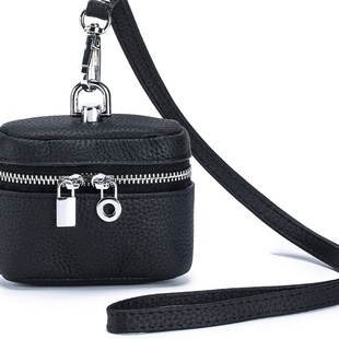 新款头层牛皮小巧零钱包ins风简约便携挂脖口红化妆包真皮耳机包