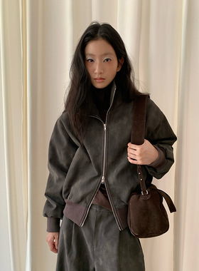 UNITY MODE 拉链立领短款夹克皮衣女冬修身显瘦高级感外套251308