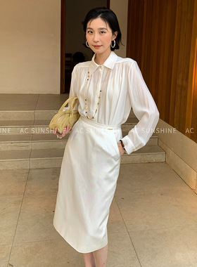 A植物真丝＂柔光亲肤垫肩垂坠松弛感衬衫女衬衣19625