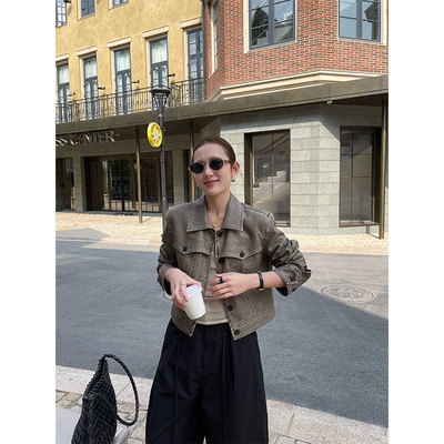 M FIVE 2026春季2月24日十三行新品正肩做旧工艺pu皮夹克外套4068