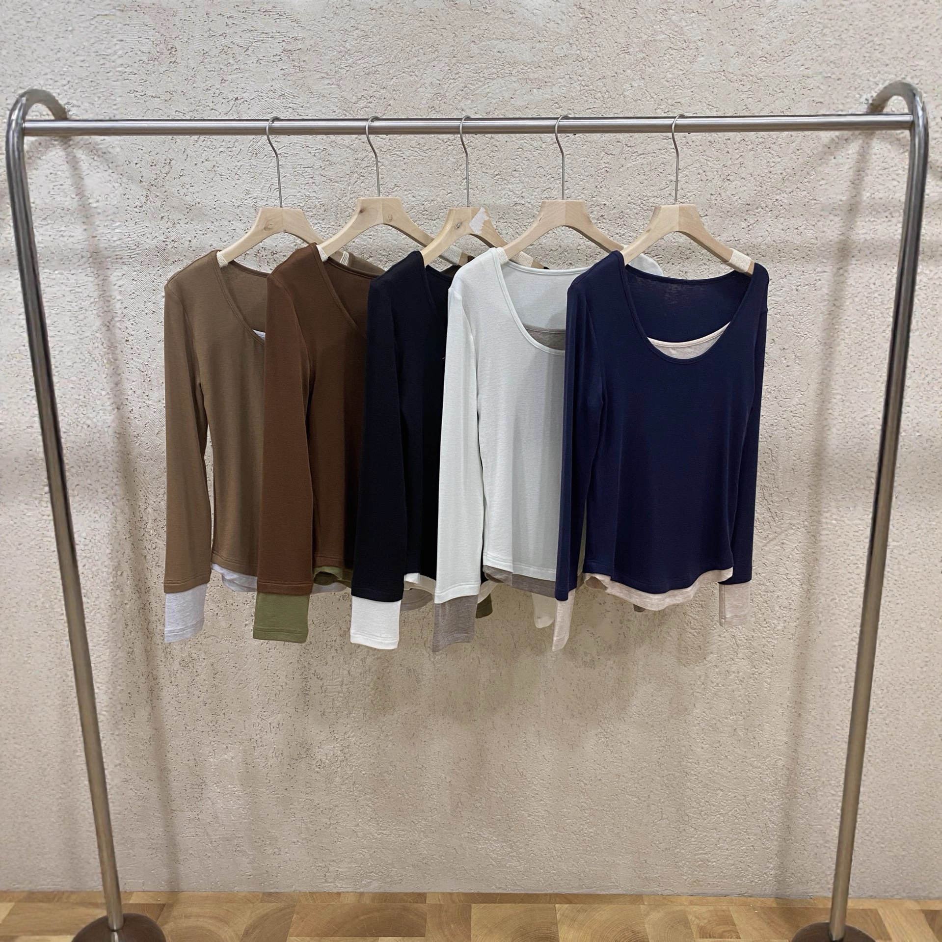 JM25-8009秋冬爆款天丝羊毛假两件长袖T恤修身百搭上衣