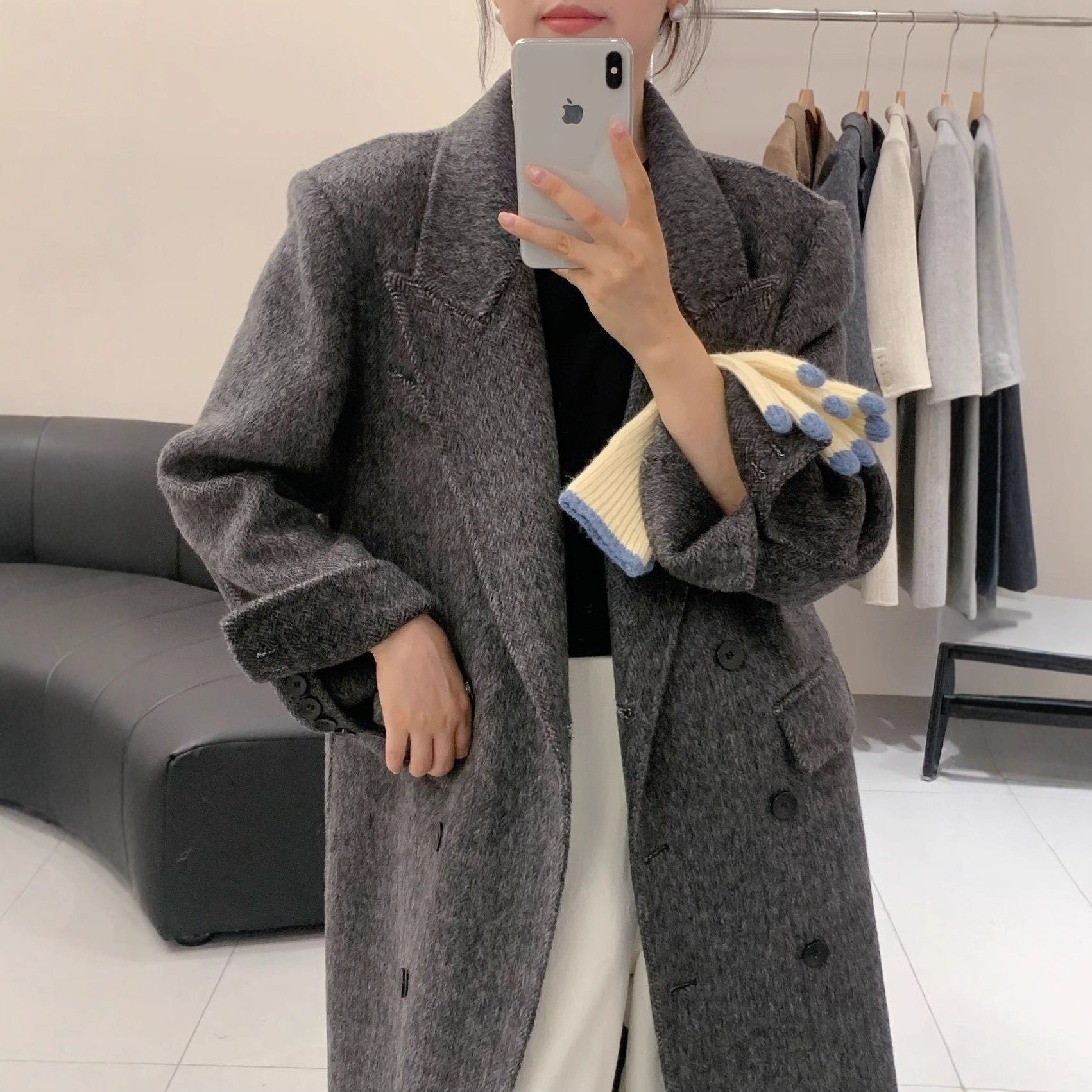 2025年冬季新款人字纹西装领双面羊毛大衣女双排扣正肩羊毛呢外套