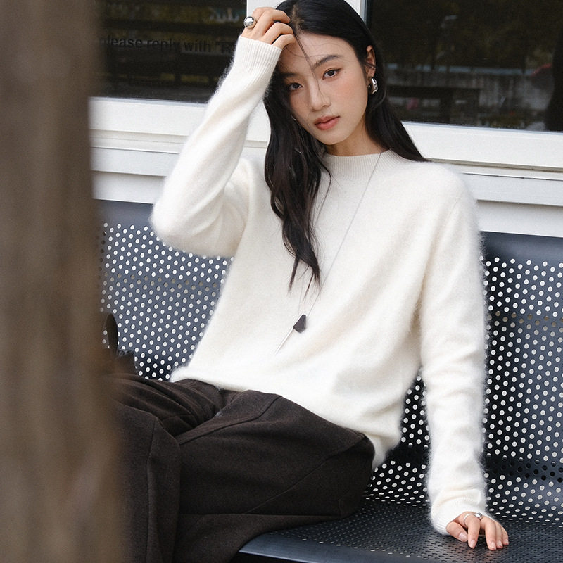 十三行羊绒拉毛高级感纯色加厚羊毛保暖毛衣女冬季77062