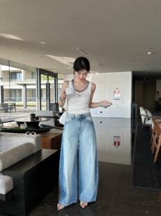 洗水牛仔蓝松弛感老钱风显瘦 欧货渐变吊染阔腿裤 TFF1040春季 新品