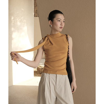 MMC 羊毛针织女春季新款修身显瘦无袖背心韩系飘带设计感高级上衣