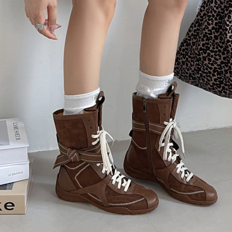 4.5cm真皮靴子女中筒靴2025年新款复古户外工装废土风马丁靴