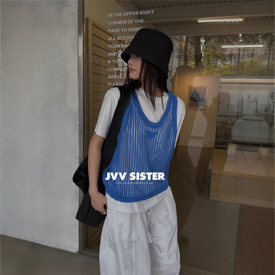 JVV十三行2026夏季新款叠穿镂空马甲上衣两件套短袖T恤女潮90928