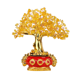 黄水晶摇钱树聚宝盆家装送礼摆件办公室店铺酒柜客厅装饰开业礼品