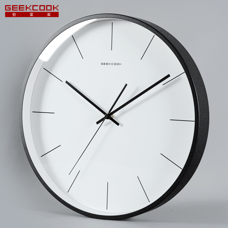 GeekCook简约北欧现代挂钟:自成一线 电镀金属静音时钟一件代发