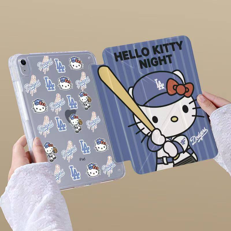 Hello Kitty运动员kt猫iPad保护套适用苹果iPad11代亚克力平板壳iPad7代/8代/9代防弯3Y折带笔槽iPadpro11寸