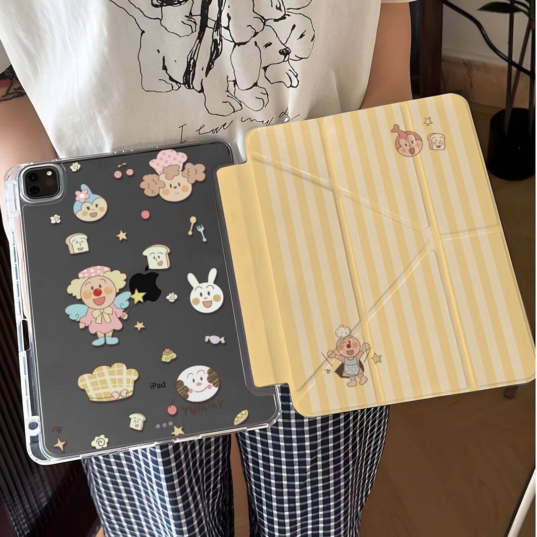 条纹面包超人适用苹果iPad11代亚克力平板壳iPadpro11寸防弯3Y折带笔槽iPad7/8/9代透明保护壳iPadA16平板套