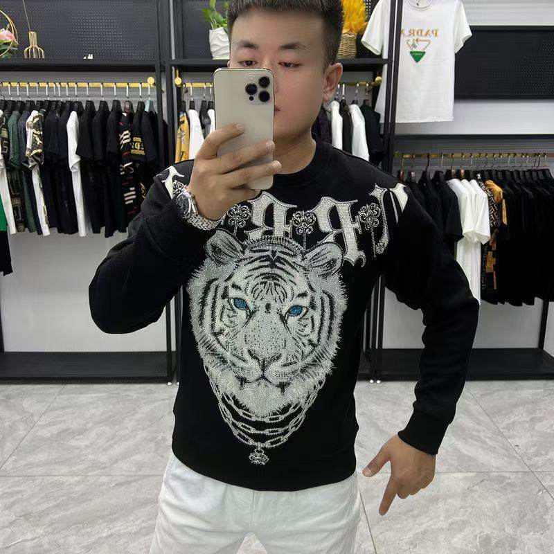 虎头烫钻长袖卫衣男士2025秋冬新款欧货潮牌时尚帅气翅膀休闲上衣