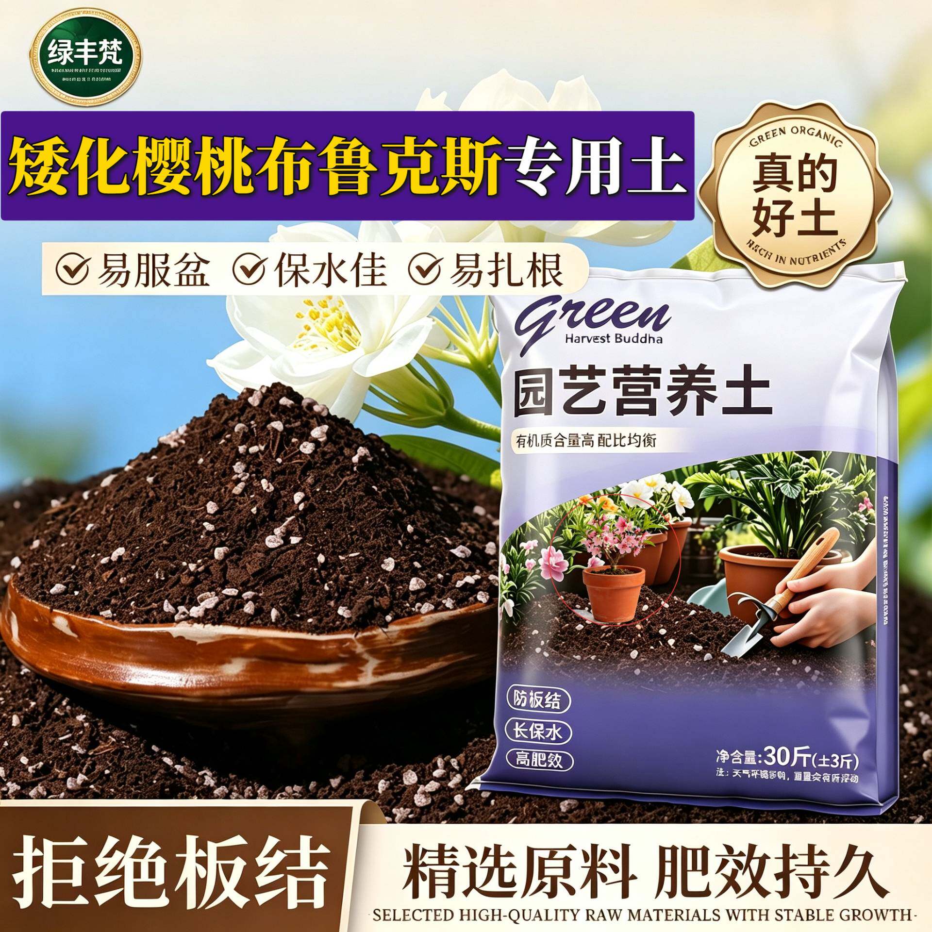 矮化樱桃布鲁克斯专用腐叶土不闷根盆景大包精选防徒长球根观花