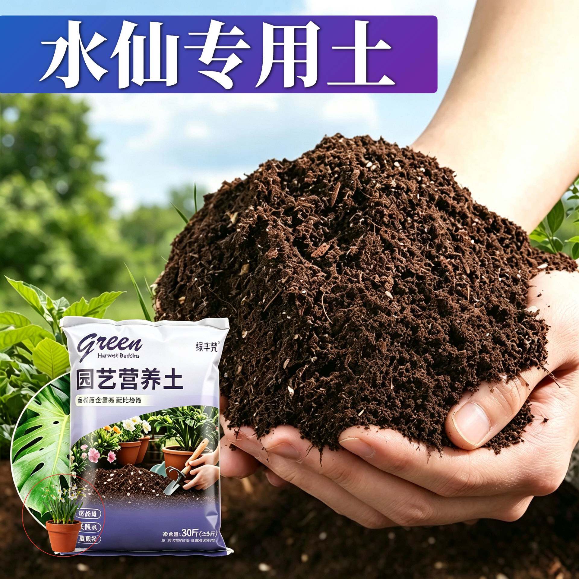 水仙适用营养土高温灭菌不板结盆景加深生根粉有机绿叶观花轻质土