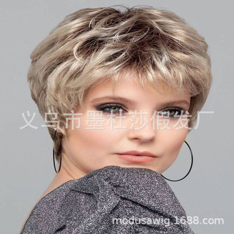欧美金色假发女短发蓬松卷发外贸货源化纤全头套【满十件包邮】
