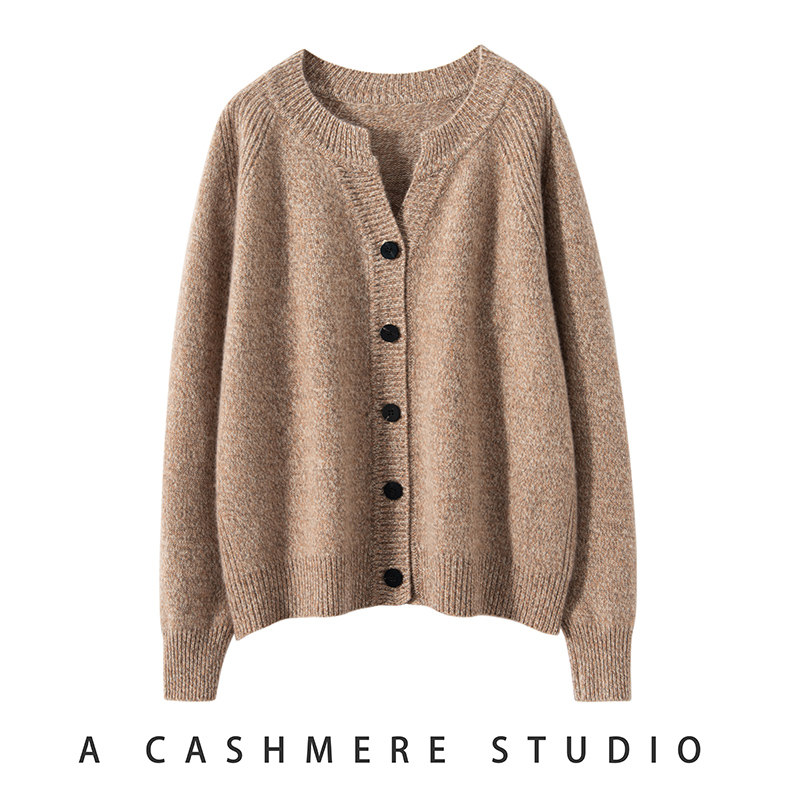 高端花纱韩版山羊绒开衫女时尚宽松慵懒风针织衫秋冬季新款外套女