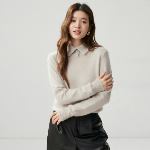 秋冬温柔风翻领山羊绒衫女打底衫