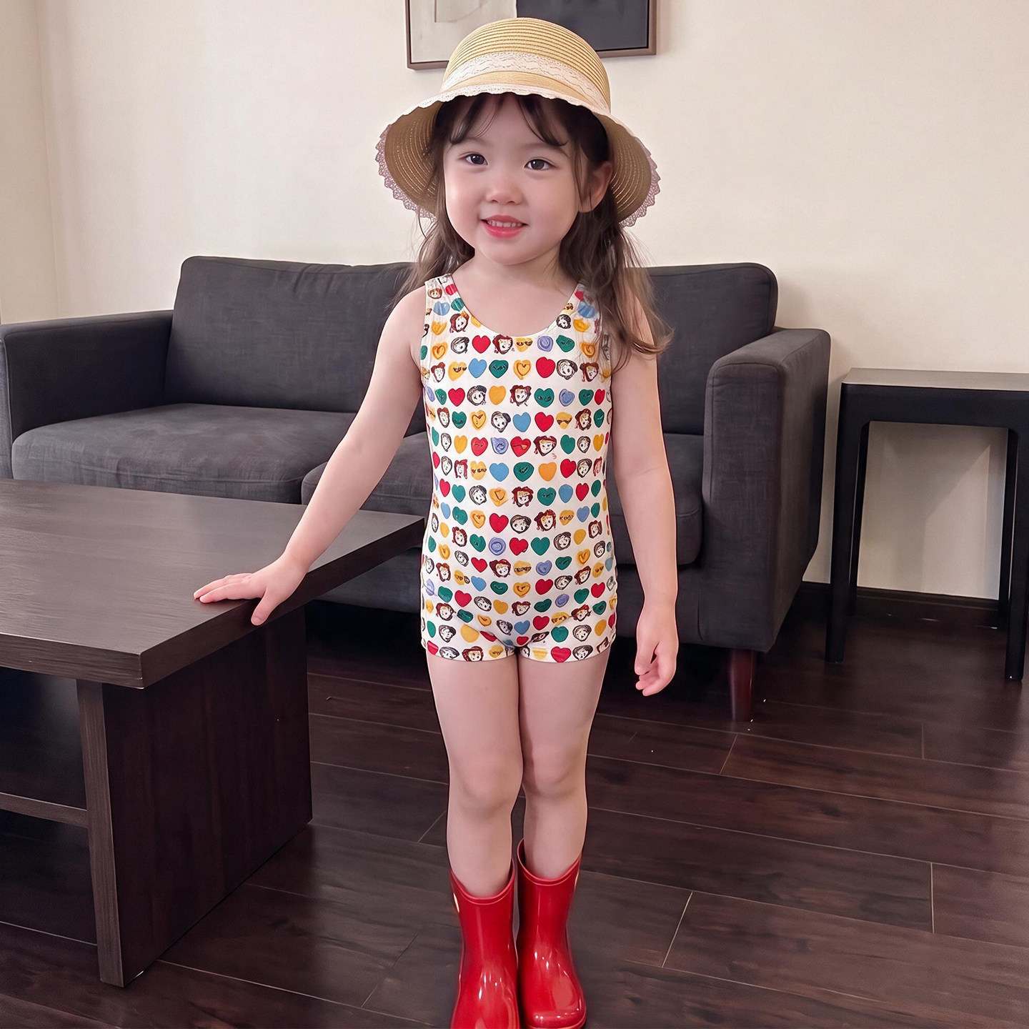 女童可爱卡通平角连体泳衣图片