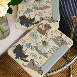 Y折搭扣带笔槽ipadair7保护套第11代猫咪适用华为matepad11.5s小米平板8一加vivo2复古oppo联想小新6壳13.2