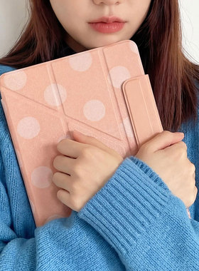 【3+y折带搭扣】橙色波点pro11适用ipadair7保护套第11代小米平板8无笔槽vivo4壳oppo5蓝色6华为matepad11.5s