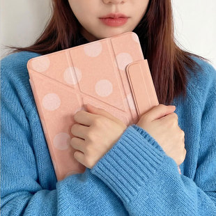 橙色波点pro11适用ipadair7保护套第11代小米平板8无笔槽vivo4壳oppo5蓝色6华为matepad11.5s y折带搭扣