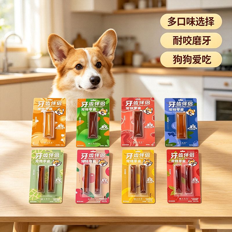 胡子弯弯牙齿伴侣宠物零食水果味胶原蛋白棒全价期狗磨牙零食比熊