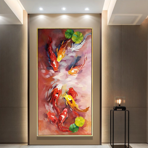 鲤鱼轻奢竖版欧式风过道装饰画