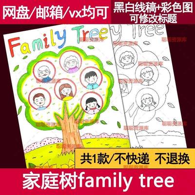 英语三下第二单元我的家庭成员树myfamily手抄报模板电子版线稿A3