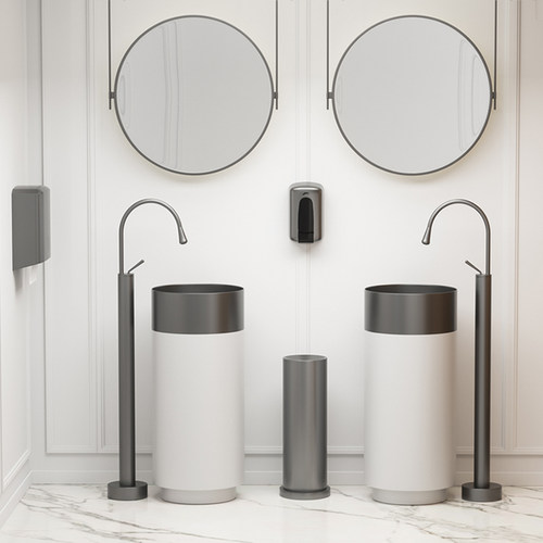 不锈钢中高端轻奢双色圆形立柱盆