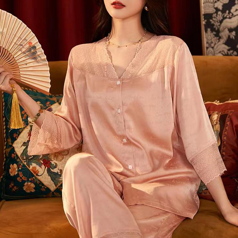 2026春季新款冰丝睡衣女款高级感春秋季蕾丝家居服丝绸套装送妈妈