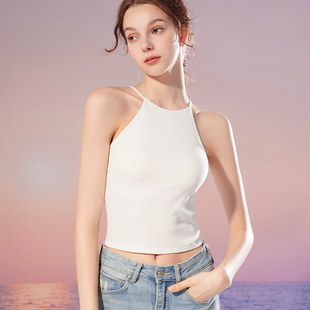 带胸垫简约纯色内搭修身 维纳斯祝福挂脖吊带背心女夏薄款 显瘦背心