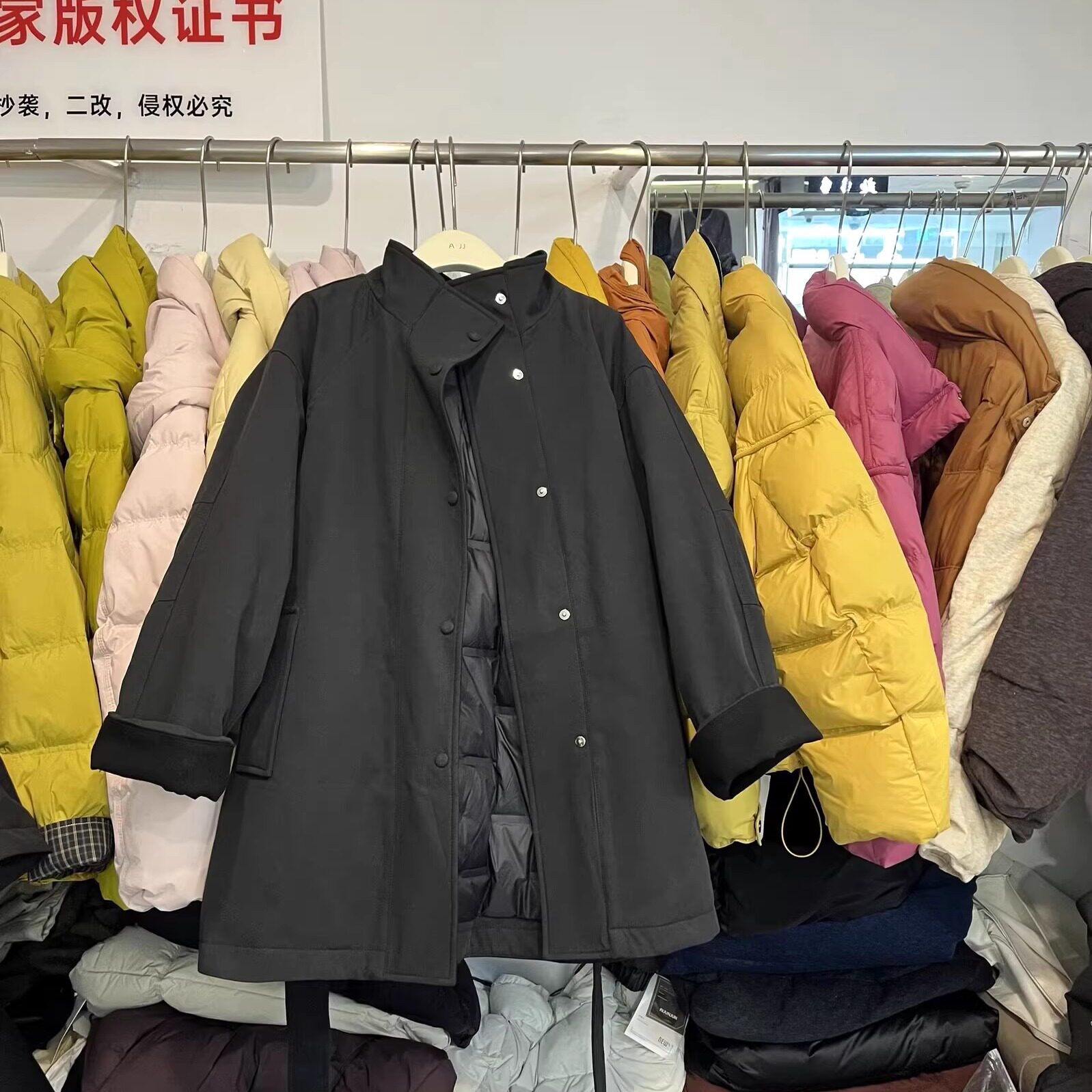 清仓女立领拼色加厚90白鸭绒服