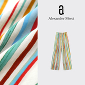 夏日减龄条纹老钱宽松遮肉天丝亚麻长裤 彩虹裤 D25T53011