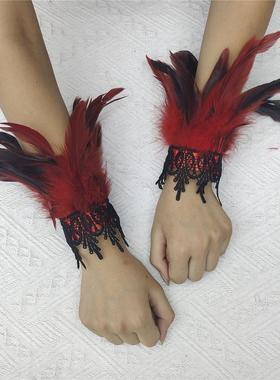 款2蕾丝花边万圣节羽毛袖口亚马逊化装舞会服饰配饰配件假袖口