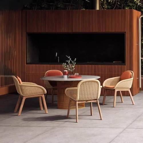 休闲户外别墅庭院桌椅组合防水防晒酒店民宿藤编餐椅北欧现代设计