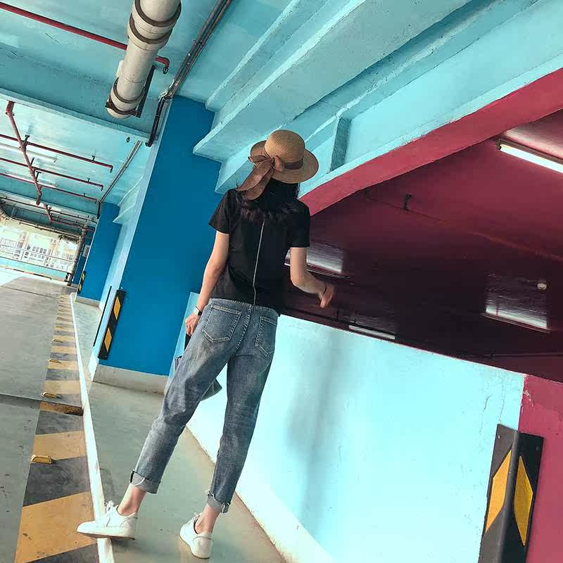 夏季新款 黑色休闲短袖女 简约T恤背部白线设计修身显瘦打底上衣|ruв категории Женская одежда, футболка - от Buy2taobao.com для оказания профессиональной услуги покупки агента Taobao