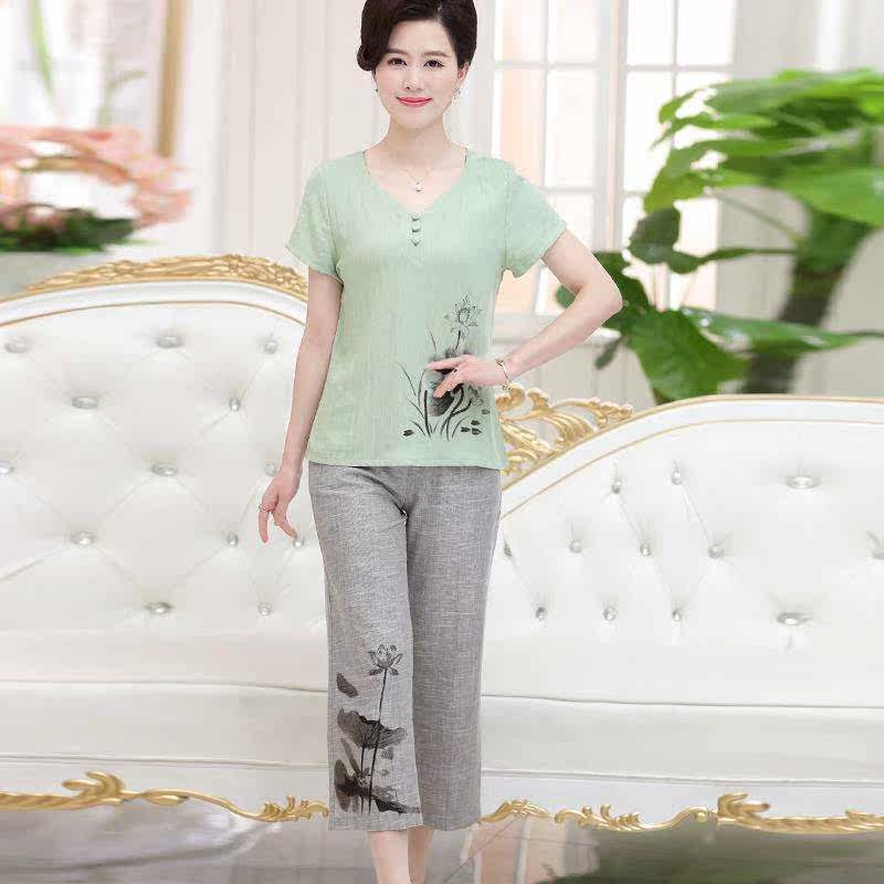 2019新款中老年人夏装服装妈妈夏季中年妇女士亚麻棉麻套装40岁50|ruв категории Женская одежда, в пожилых женщин - от Buy2taobao.com для оказания профессиональной услуги покупки агента Taobao