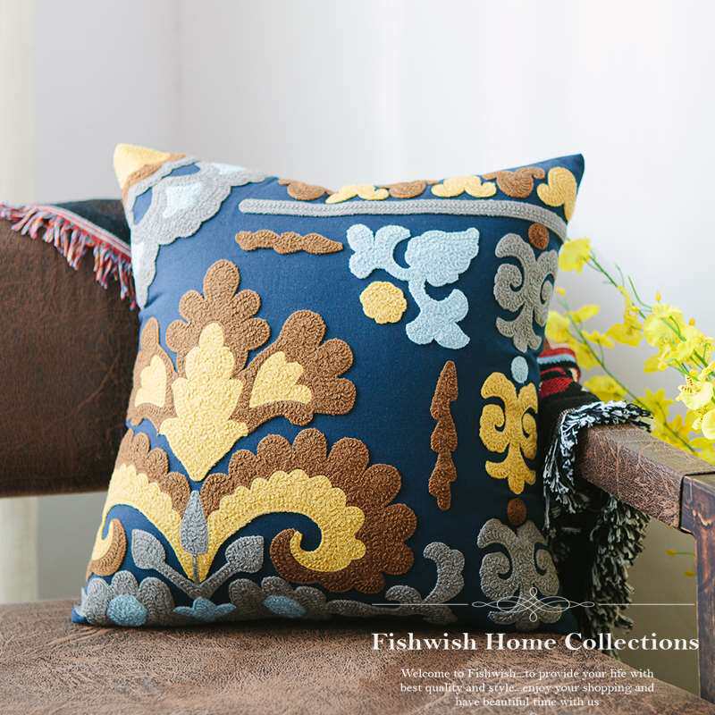 几何蓝白绣花靠垫套 条纹沙发棉麻美式刺绣靠背抱枕套 不含芯|msdalam kategori rumah Fabrik, bantal/bantal - dari Buy2taobao.com untuk memberikan perkhidmatan ejen Taobao profesional membeli