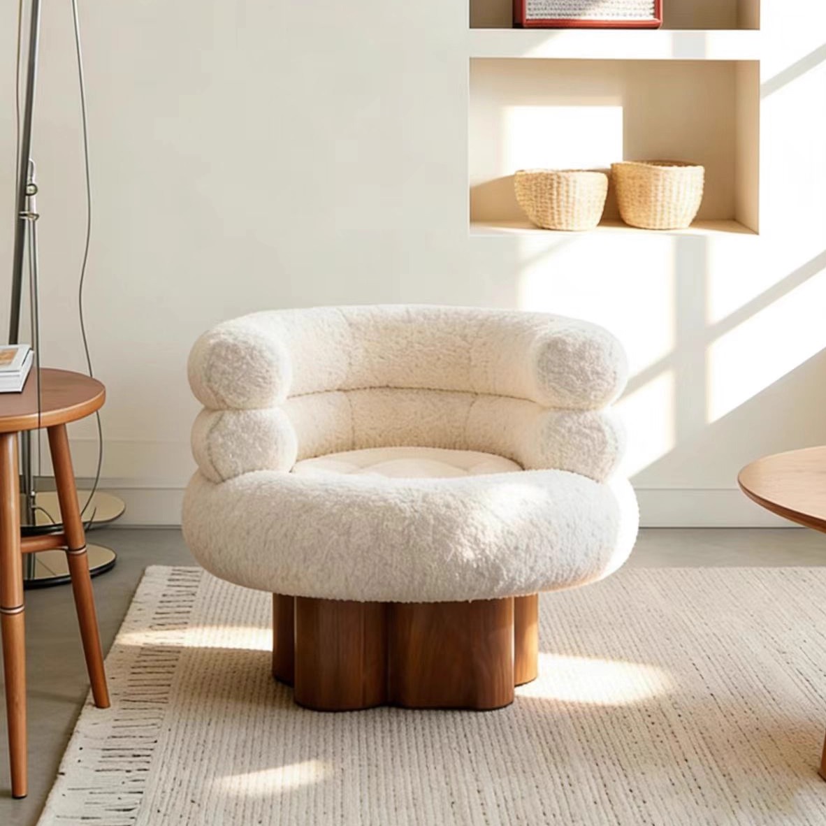摩登复古马卡龙实木羊羔绒沙发椅