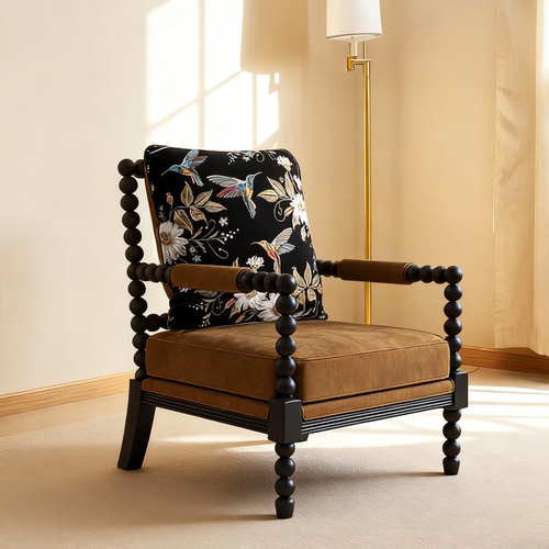 美式单人沙发椅复古设计师边椅