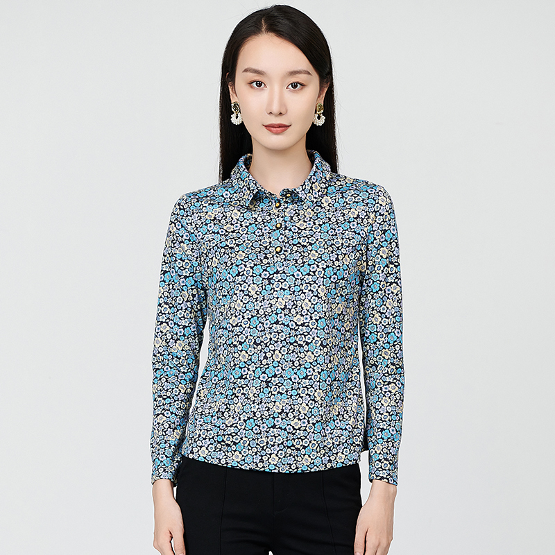 气质修身碎花长袖衬衫！