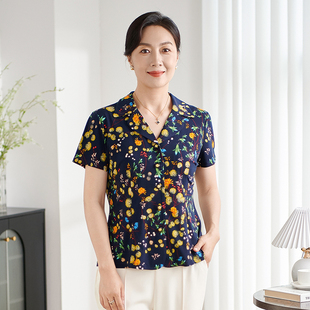 衬衫 印花翻领短袖 女2025年夏季 新款 妈妈装 大码 香沐兰专柜款