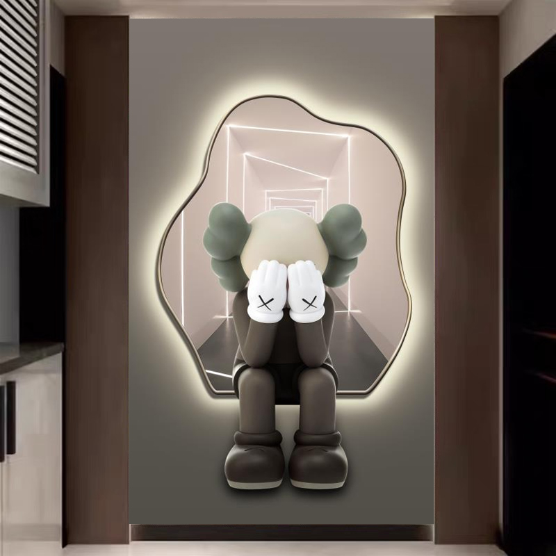北欧现代简约玄关背景墙壁画入户立体暴力熊3d装饰画走廊过道壁纸图片