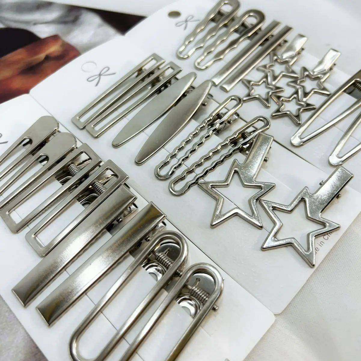 4/24Pcs Silver Y2k Hair Clips for Women Elegant Metal Duckbi