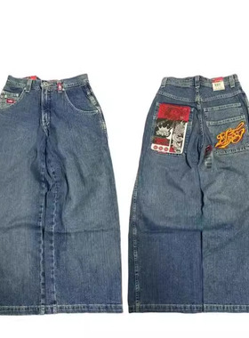 欧美复古阔腿牛仔裤jnco美式街头嘻哈个性原宿y2k直筒休闲裤jeans