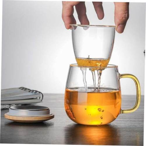 Glass Tea Infuser Cup With Transparent Filter Bamboo Lid