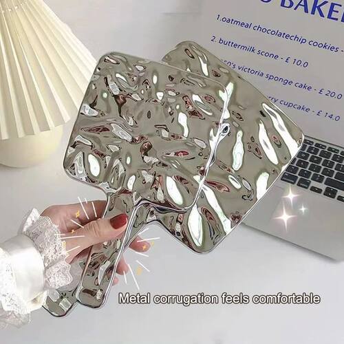 Electroplated Handle Makeup Mirrors Beauty Portable Round Ha